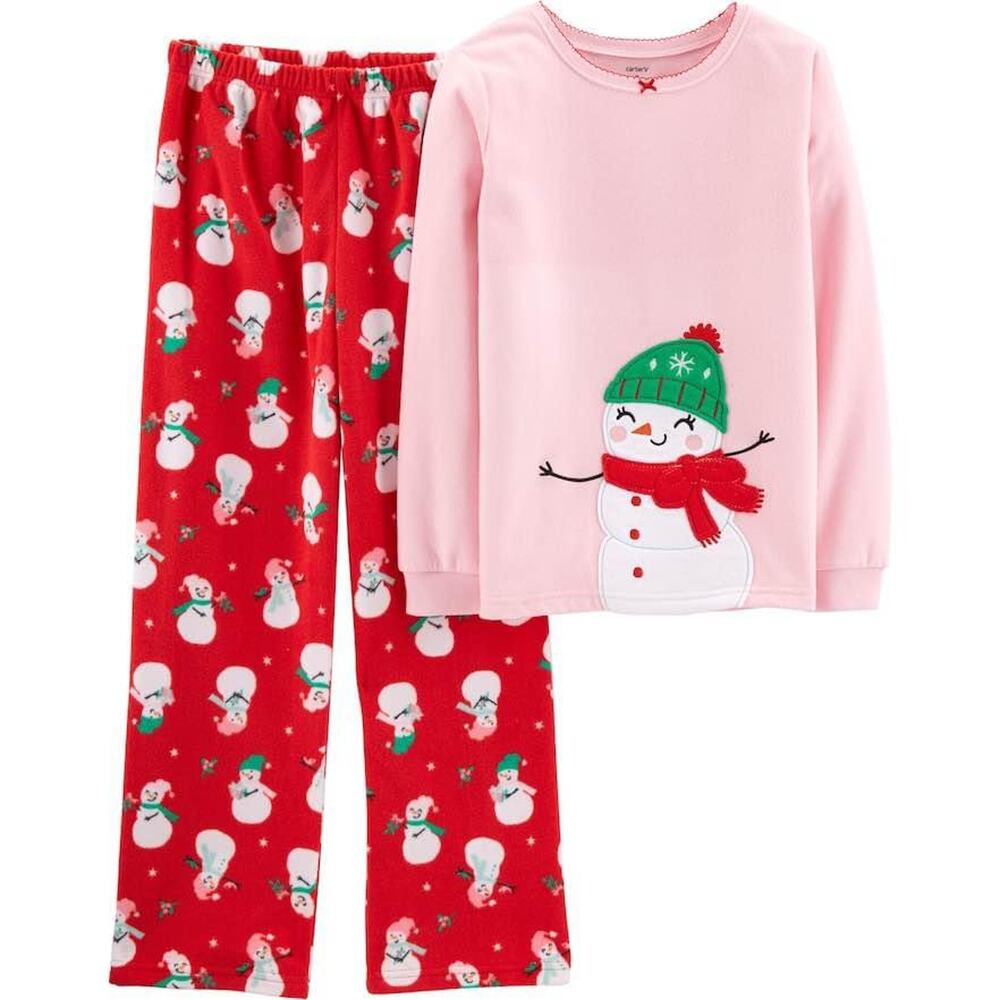 Carter’s girls Pink Fleece Snowman Winter Pajamas PJ’s Size 5